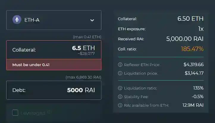 Collateral ETH for RAI